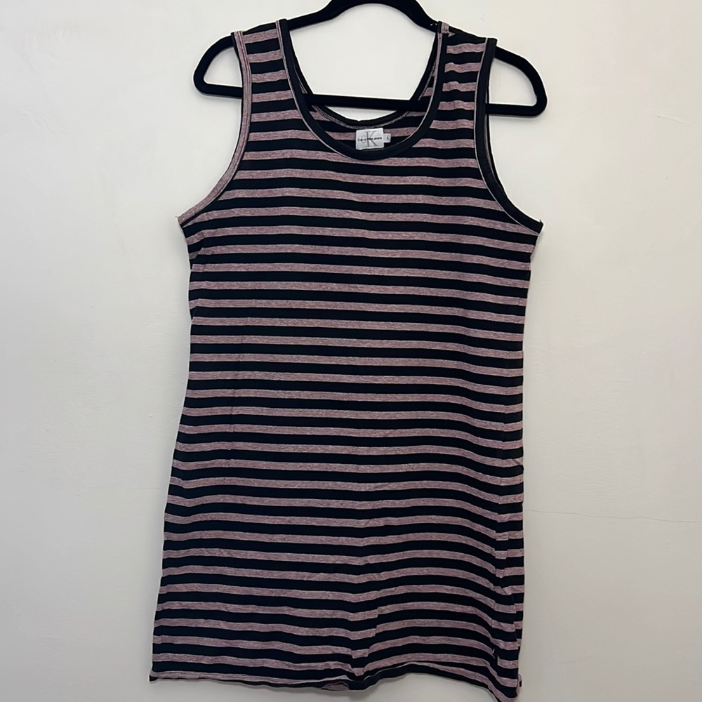 Calvin Klein Jeans - Black & pink/white striped dress - L - Good Condition